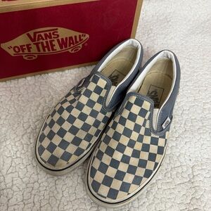 Vans Checkered Slip-On Sneakers - Blue and Cream